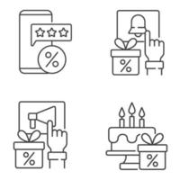 Discount and percentage linear icons set for dark and light mode vector