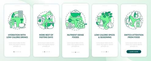 Intermittent fasting tips green onboarding mobile app page screen with concepts vector