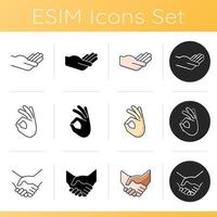 Hand gestures icons set vector