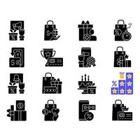 Loyalty program black glyph icons set on white space vector