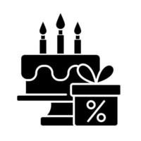 icono de glifo negro de descuento de cumpleaños vector