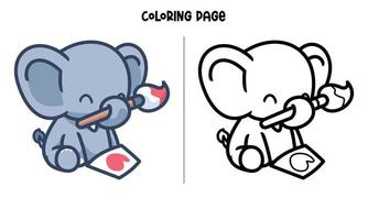 Baby Elephant Drawing Love Coloring Page vector