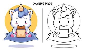 Unicorn Eats Chocolate Coloring Page vector