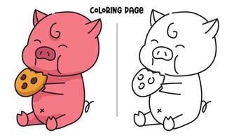 Pig Eats Cookies Coloring Page vector