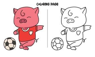 Pig Playing Soccer Coloring Page vector