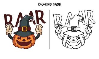 Scary Pumpkin With His Hat Coloring Page vector