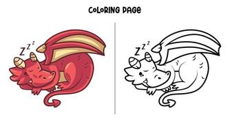 Red Dragon Sleeping Coloring Page vector