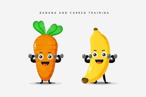 Cute banana and carrot barbell exercises vector