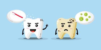 Cute mascot clean teeth and cavities vector