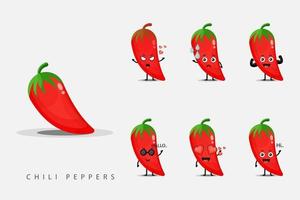 Set of red chili mascot designs vector