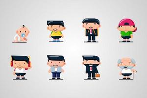 Set of cute male characters from birth to old age vector