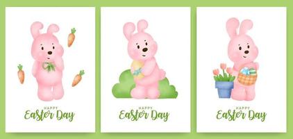 Easter day greeting card set with cute rabbit and easter egg. vector