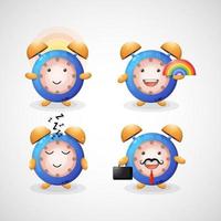 Cute clock cartoon mascot set vector