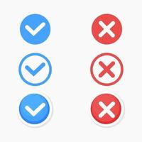 Checkmark blue and red cross icon set vector