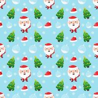 Christmas themed seamless pattern. Cute Santa Claus and a Christmas tree vector