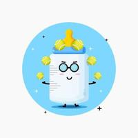 Cute baby bottle mascot playing tennis ball vector