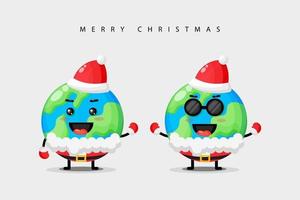 Cute Earth Mascot wearing a Santa Claus costume vector