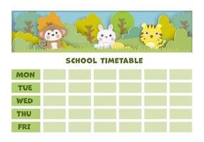 paper art  back to school timetable. vector