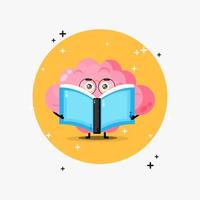 Cute brain mascot reading a book vector
