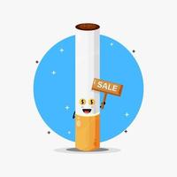 Cute cigarette mascot with the sales sign vector