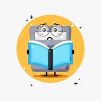 Cute calculator mascot reading a book vector