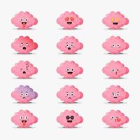 Cute brain with emoticons set vector