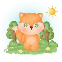 water color cute fox in the forest. vector
