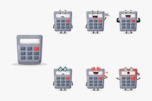 Cute calculator mascot set vector