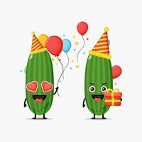 Cute cucumber mascot celebrating birthday vector