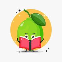Cute lime mascot reading a book vector