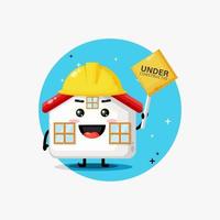 Cute house mascot work in construction vector