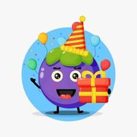 Cute mangosteen mascot on birthday vector