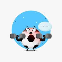 Cute football ball mascot raises a barbell vector