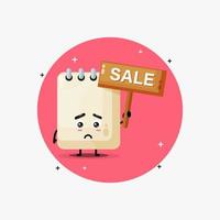 Cute note mascot with the sales sign vector