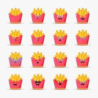 Cute french fries with emoticons set vector