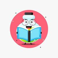 Cute potion bottle mascot reading a book vector