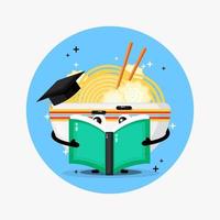 Cute ramen mascot reading a book vector