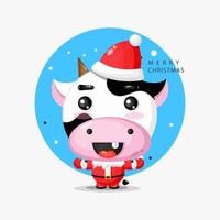 Happy cute cow wearing a Santa Claus uniform vector