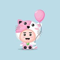 Cute mascot cat holding a balloon vector