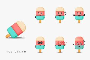 Cute ice cream mascot design set vector