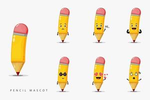 Cute pencil mascot design set vector