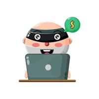 Illustration of cute boy character breaking into virtual money vector