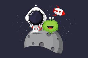 Illustration of cute astronauts and aliens on the moon vector