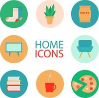 Set of flat illustrations of home interior and weekend at home, cozy illustration. vector