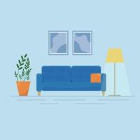 Living room with furniture. Flat  vector illustration.