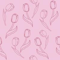 Seamless pattern with red tulips on a pink background. Floral background Vector illustration.