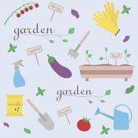 Gardening seamless pattern.Vector illustration of garden elements and vegetables. vector