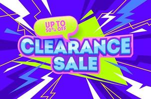 Clearance sale violet banner. Abstract promotion coupon. Sale banner 50 off vector offer