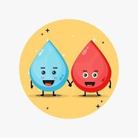 Cute water and blood mascot holding hands vector