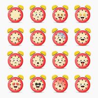 Set of cute alarm clock with expressions vector